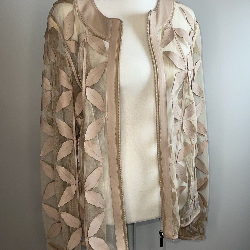 🌟VINTAGE NWOT BAGATELLE LEATHER NEW LEAF MESH JACKET IN ECRU SIZE L - Picture 14 of 16
